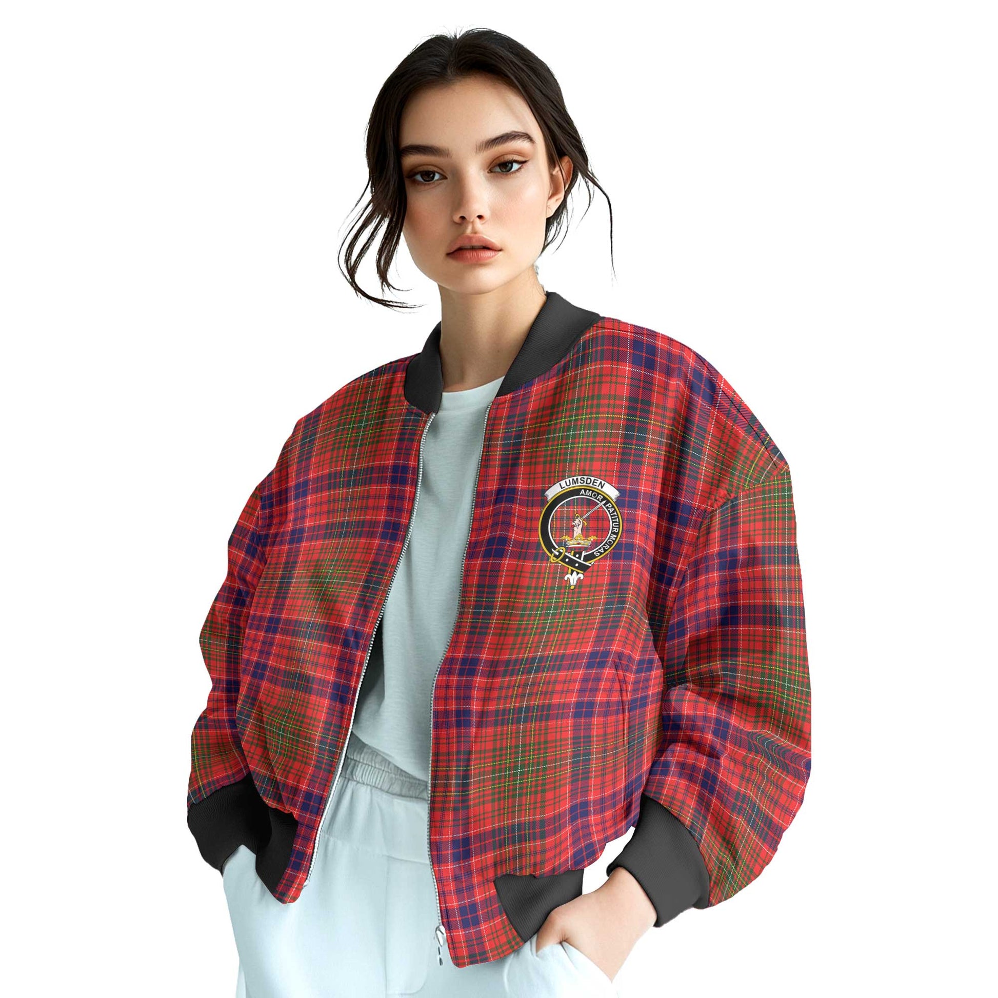 Clan Lumsden Tartan Women Bomber Jacket Crest And Plaid Basic Style