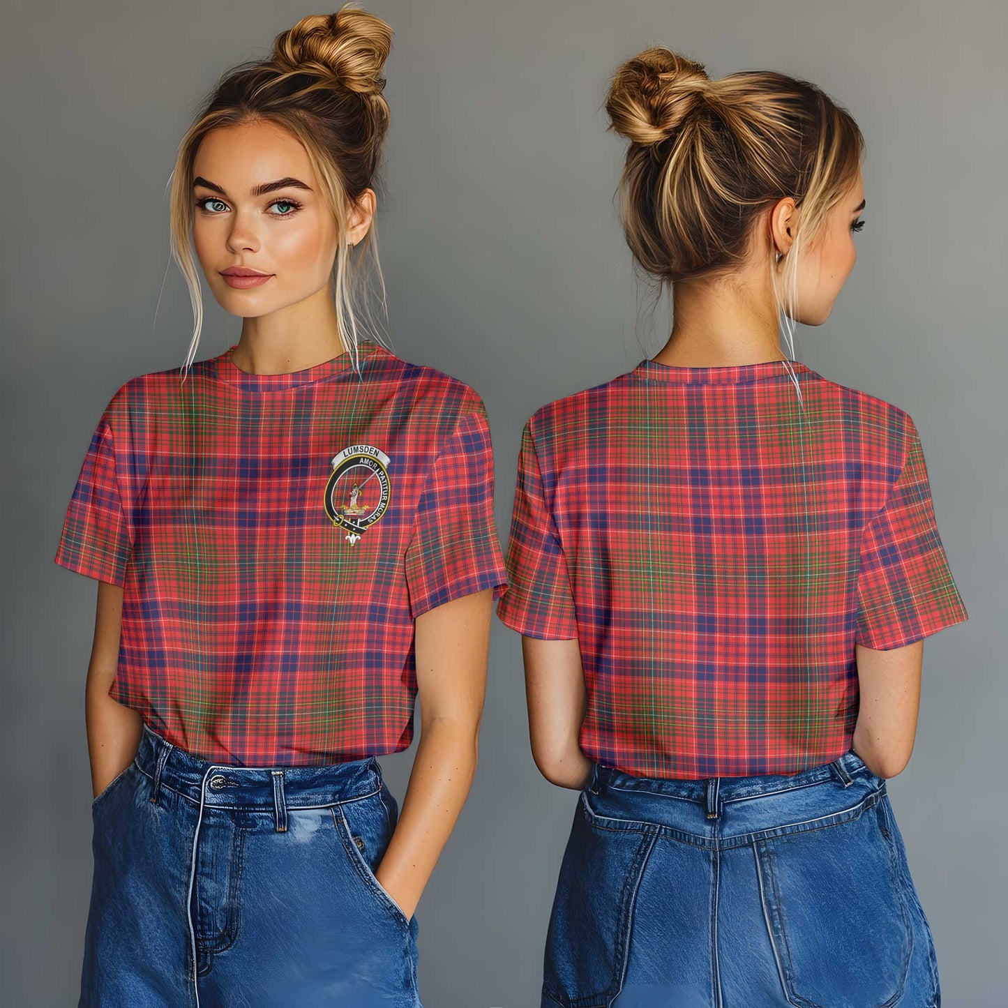 Clan Lumsden Tartan Women T Shirt Crest And Plaid Basic Style