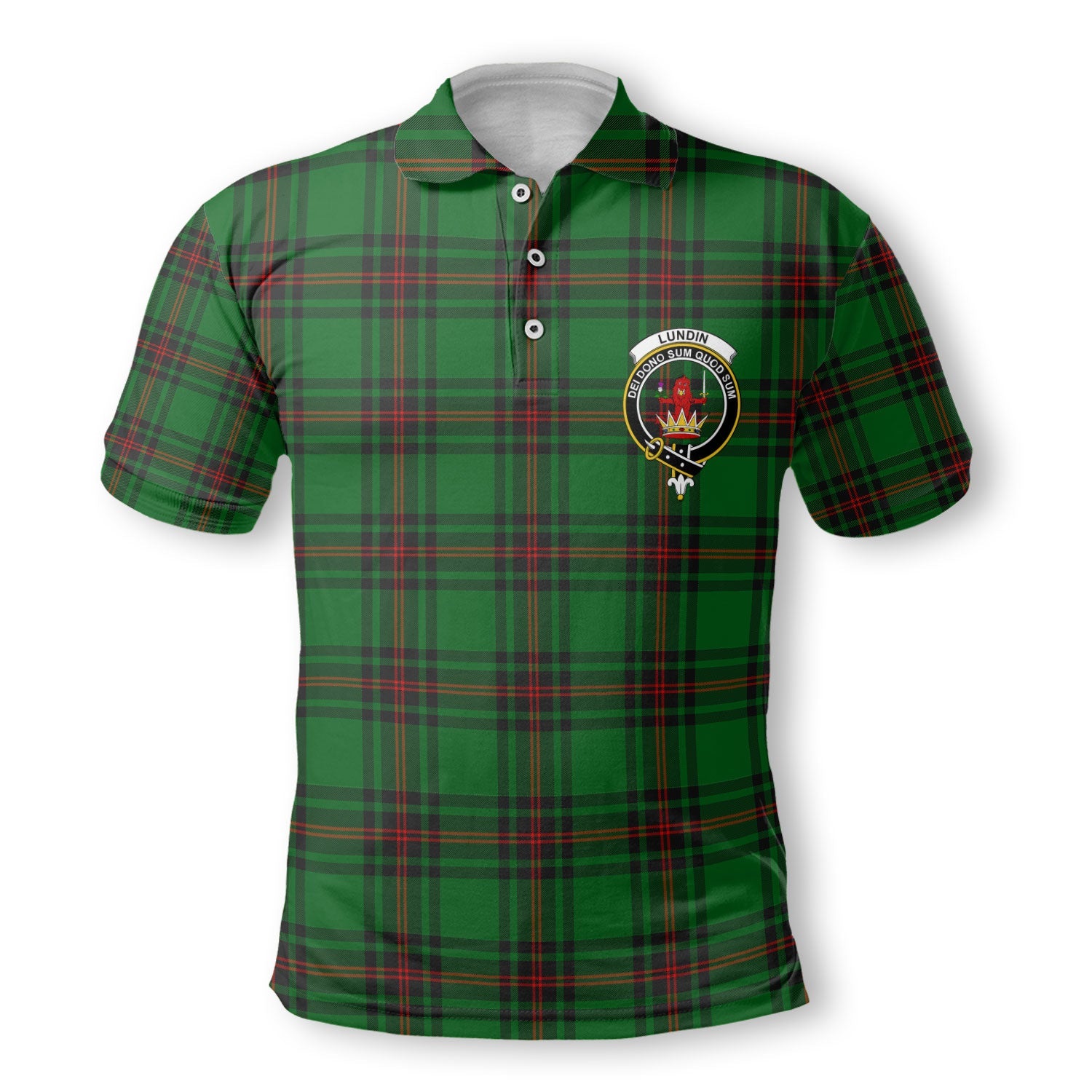 Clan Lundin Tartan Golf Men Polo Shirt Crest And Plaid Basic Style