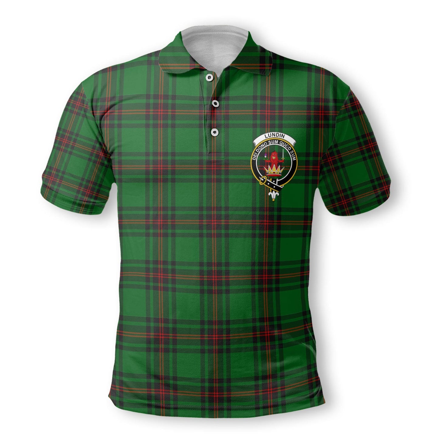 Clan Lundin Tartan Men Polo Shirt Crest And Plaid Basic Style