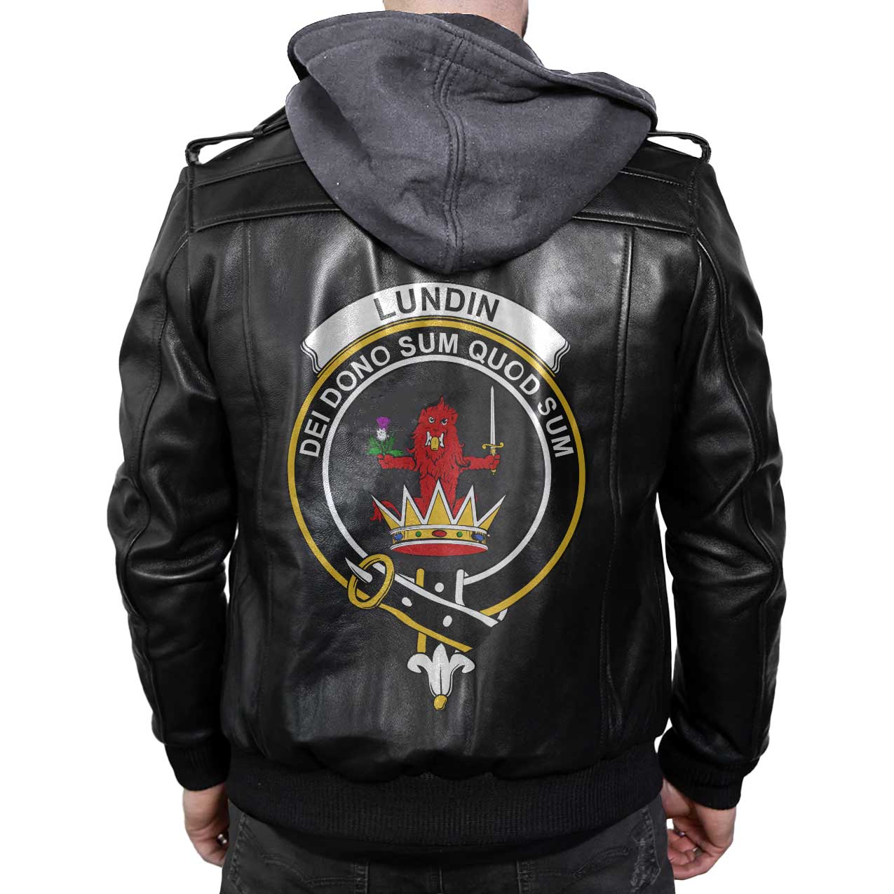 Clan Lundin Tartan Zip Leather Jacket Crest And Plaid Basic Style