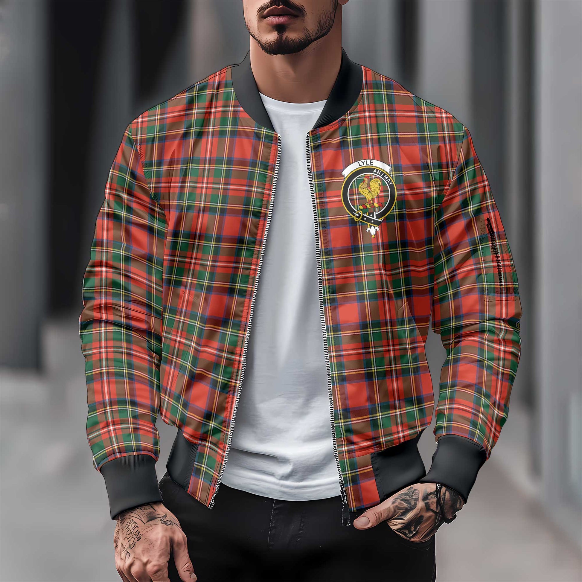 Clan Lyle Tartan Men Bomber Jacket Crest And Plaid Basic Style