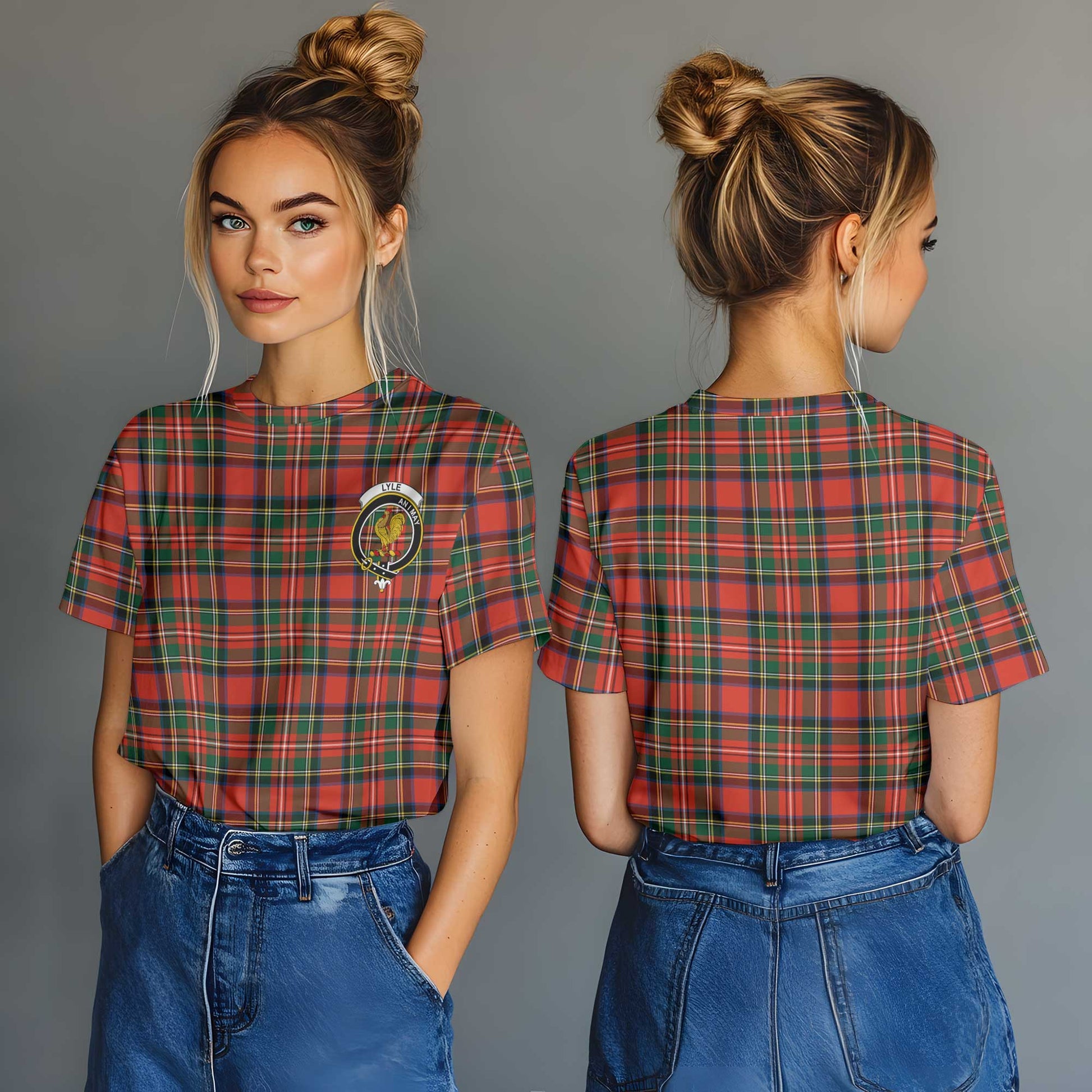 Clan Lyle Tartan Women T Shirt Crest And Plaid Basic Style