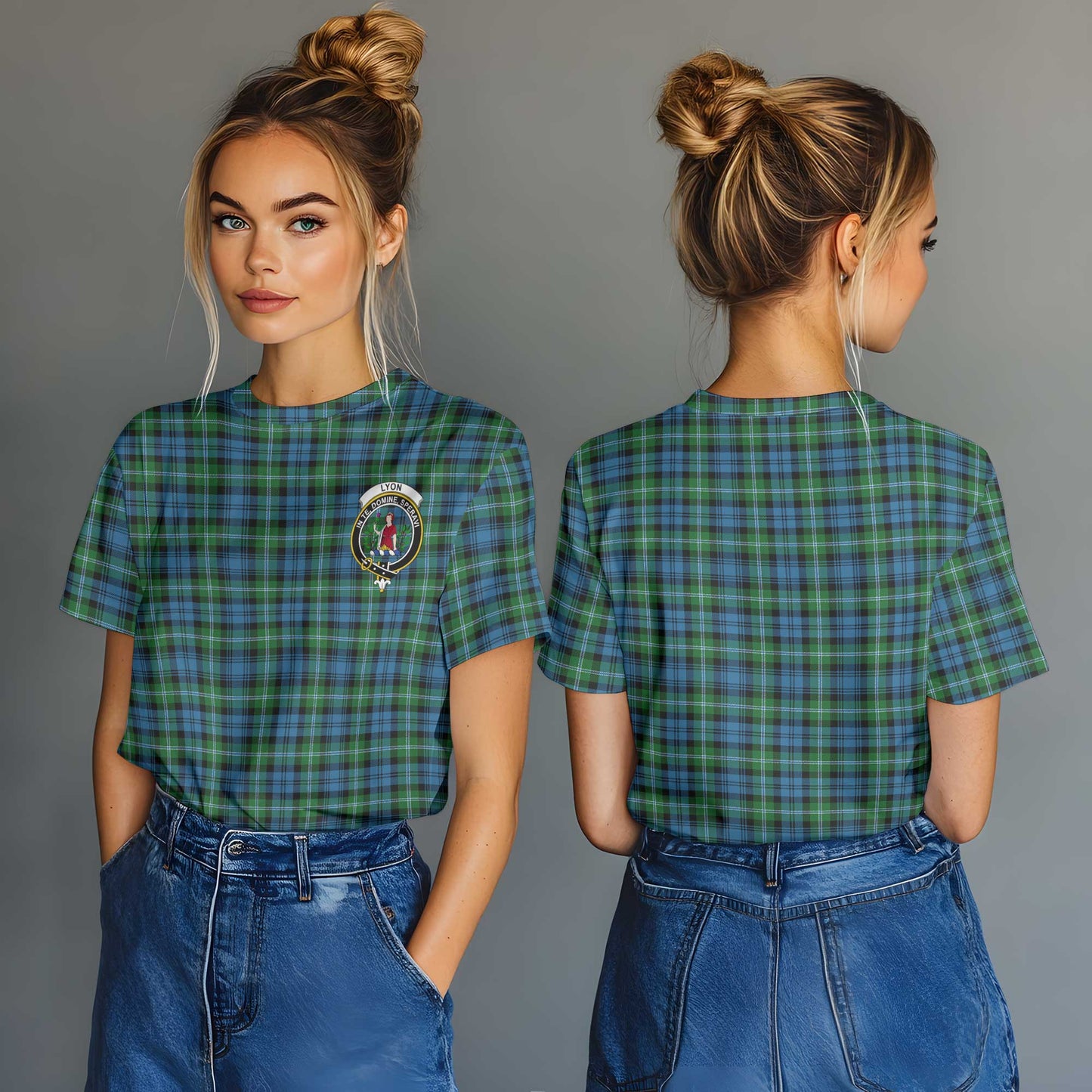 Clan Lyon Tartan Women T Shirt Crest And Plaid Basic Style