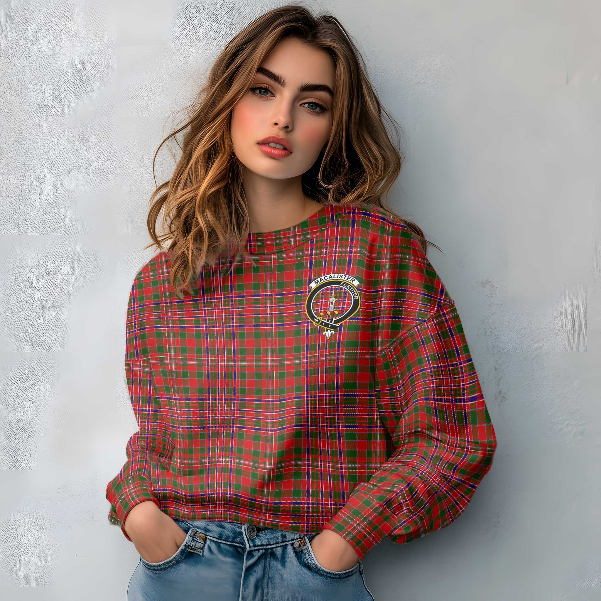 Clan Macalister Tartan Women Sweatshirt Crest And Plaid Basic Style