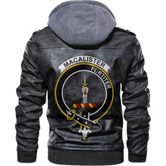 Clan Macalister Tartan Zip Leather Jacket Crest And Plaid Basic Style