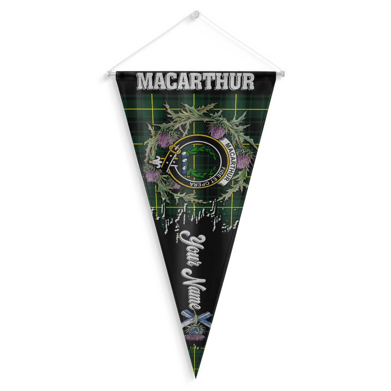 Clan Macarthur Tartan Felt Pennant Crest And Plaid Basic Style
