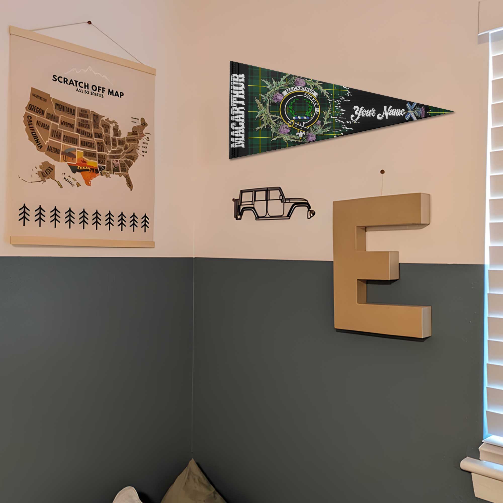 Clan Macarthur Tartan Felt Pennant Crest And Plaid Basic Style