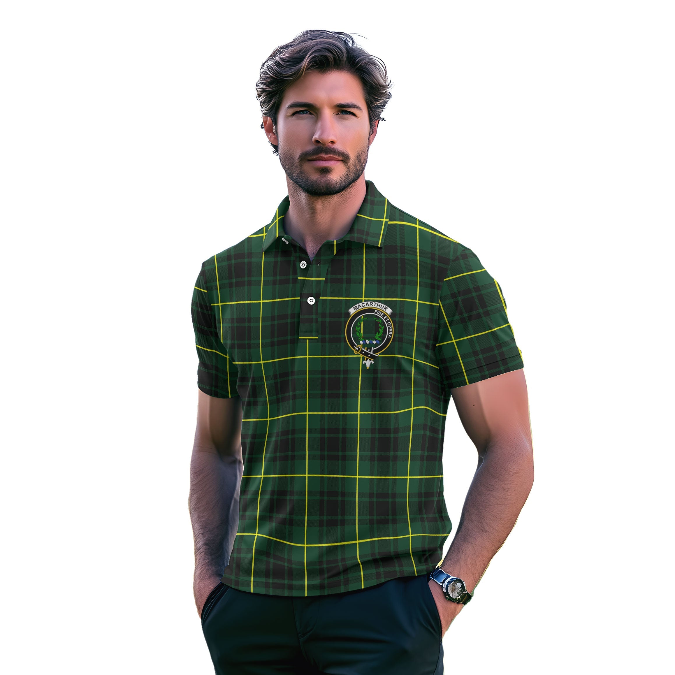 Clan Macarthur Tartan Golf Men Polo Shirt Crest And Plaid Basic Style