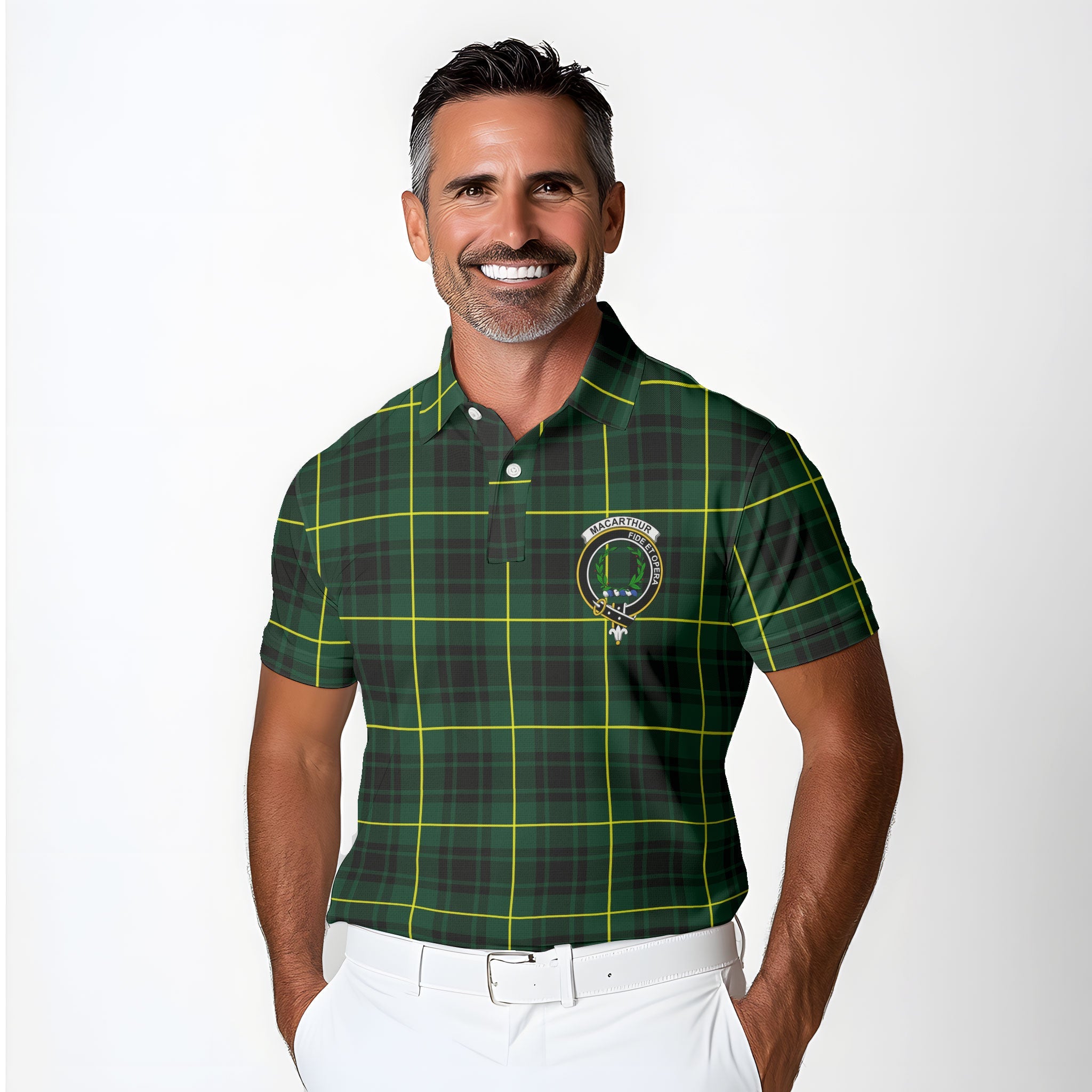 Clan Macarthur Tartan Golf Men Polo Shirt Crest And Plaid Basic Style