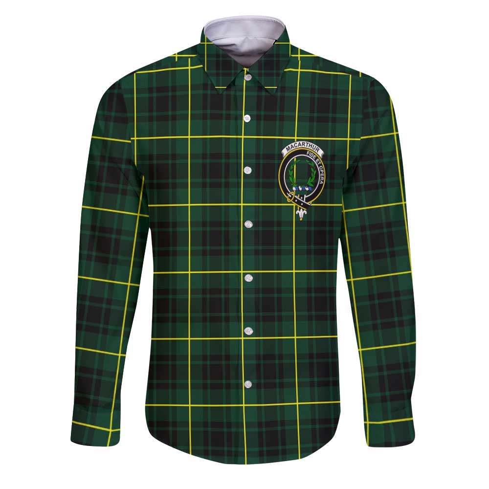 Clan Macarthur Tartan Long Sleeve Button Shirt Crest And Plaid Basic Style