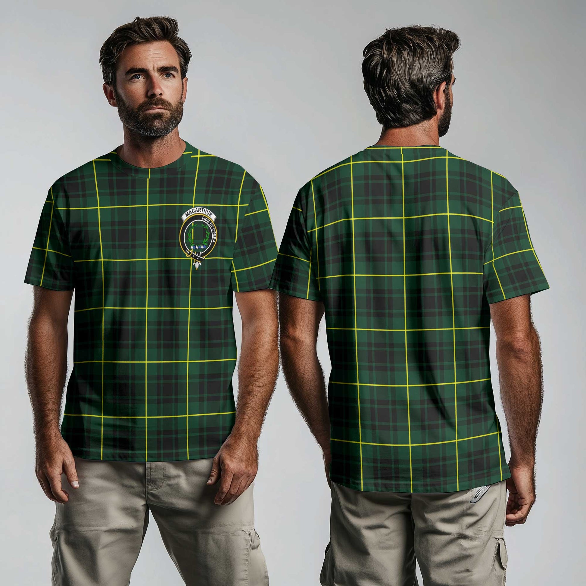 Clan Macarthur Tartan Men T Shirt Crest And Plaid Basic Style