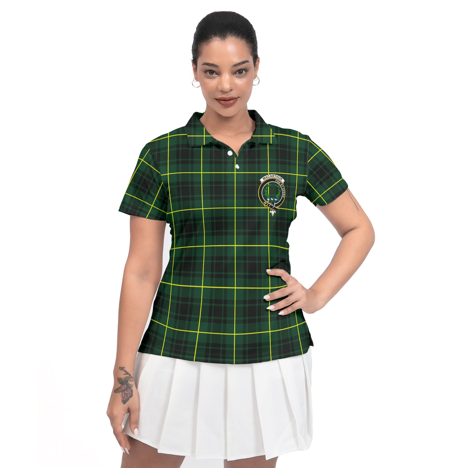 Clan Macarthur Tartan Women Polo Shirt Crest And Plaid Basic Style