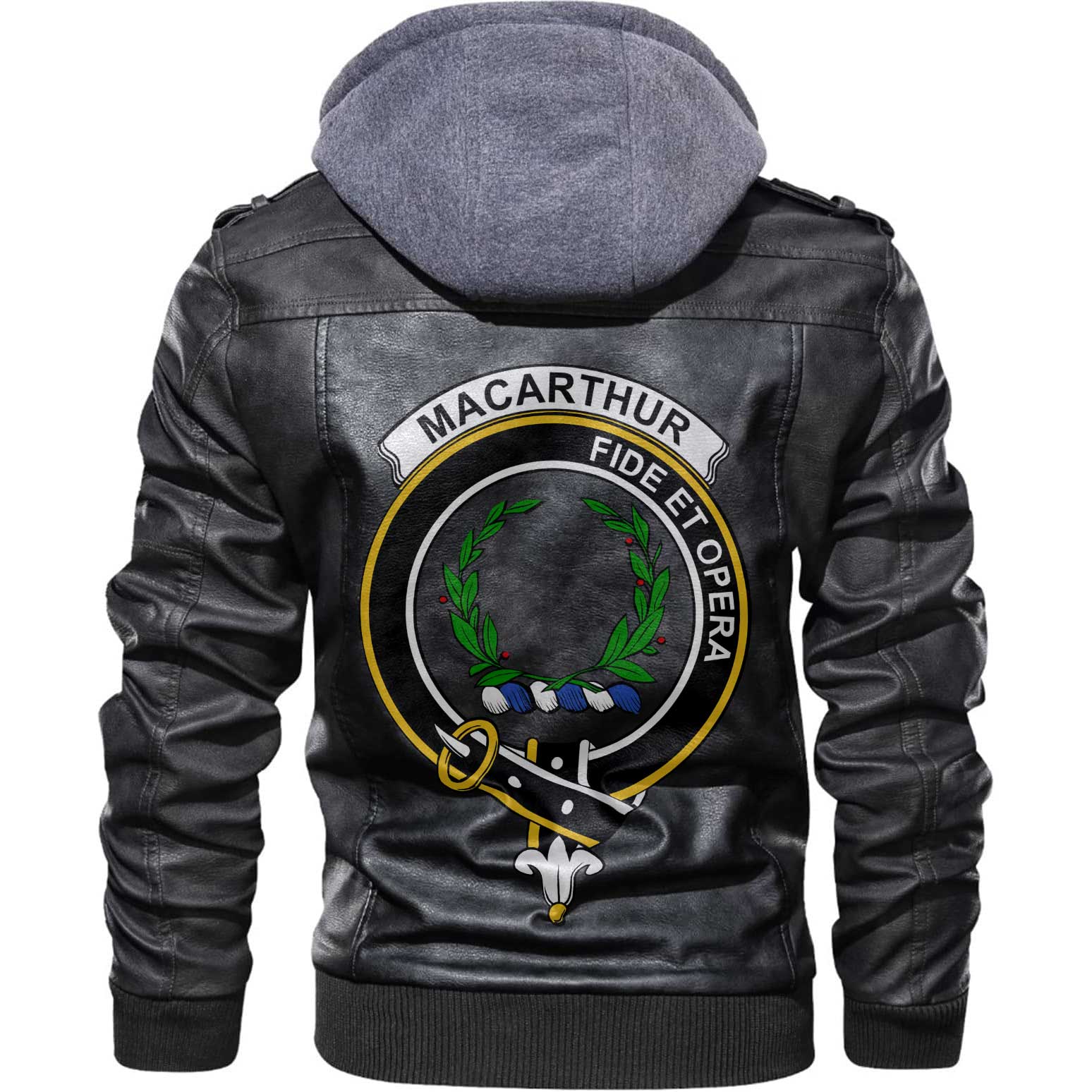 Clan Macarthur Tartan Zip Leather Jacket Crest And Plaid Basic Style