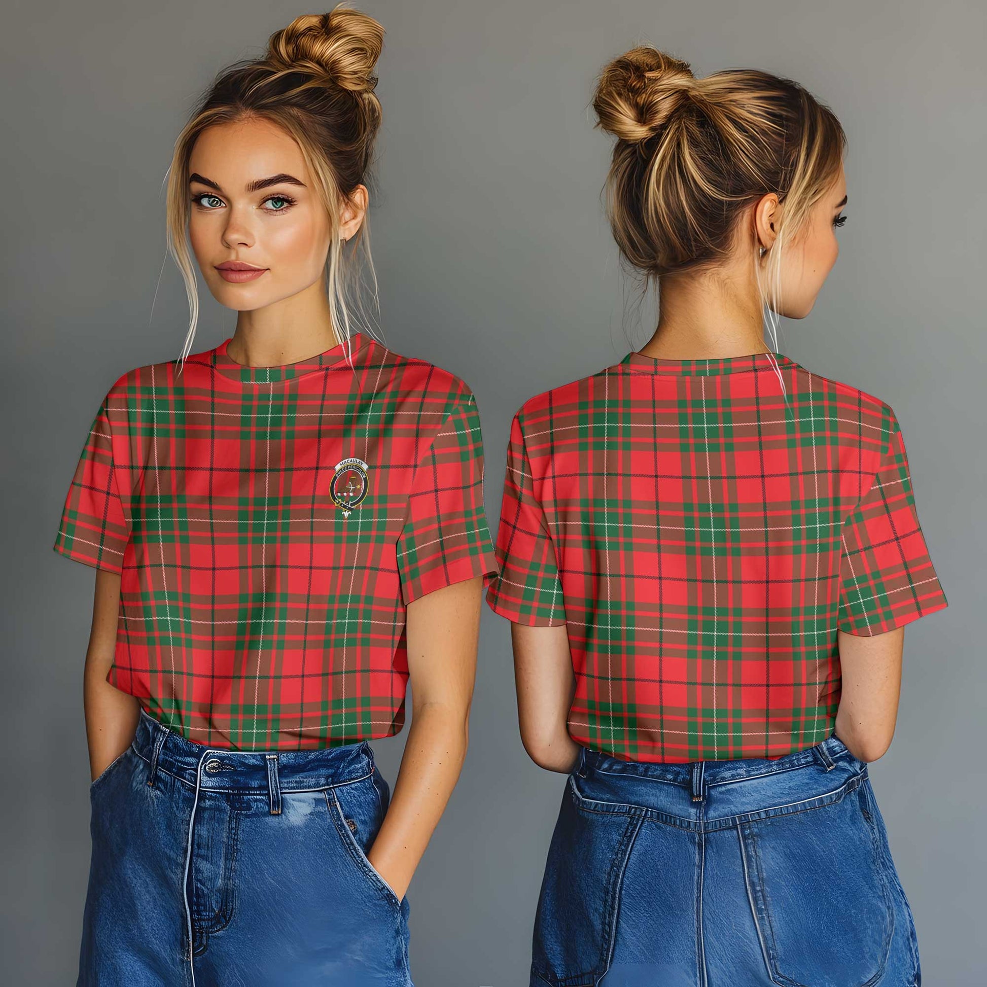 Clan Macaulay Tartan Women T Shirt Crest And Plaid Basic Style