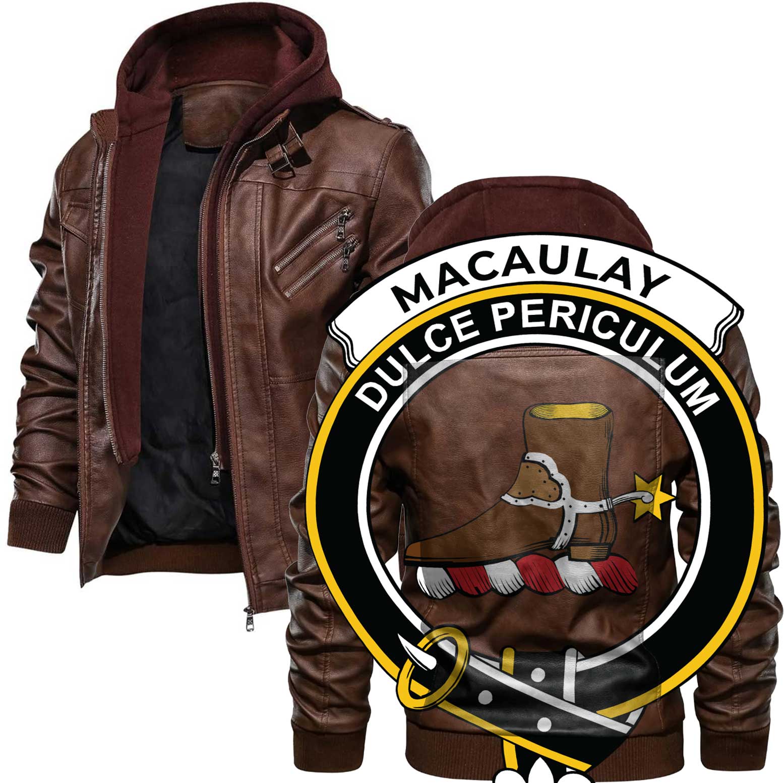 Clan Macaulay Tartan Zip Leather Jacket Crest And Plaid Basic Style
