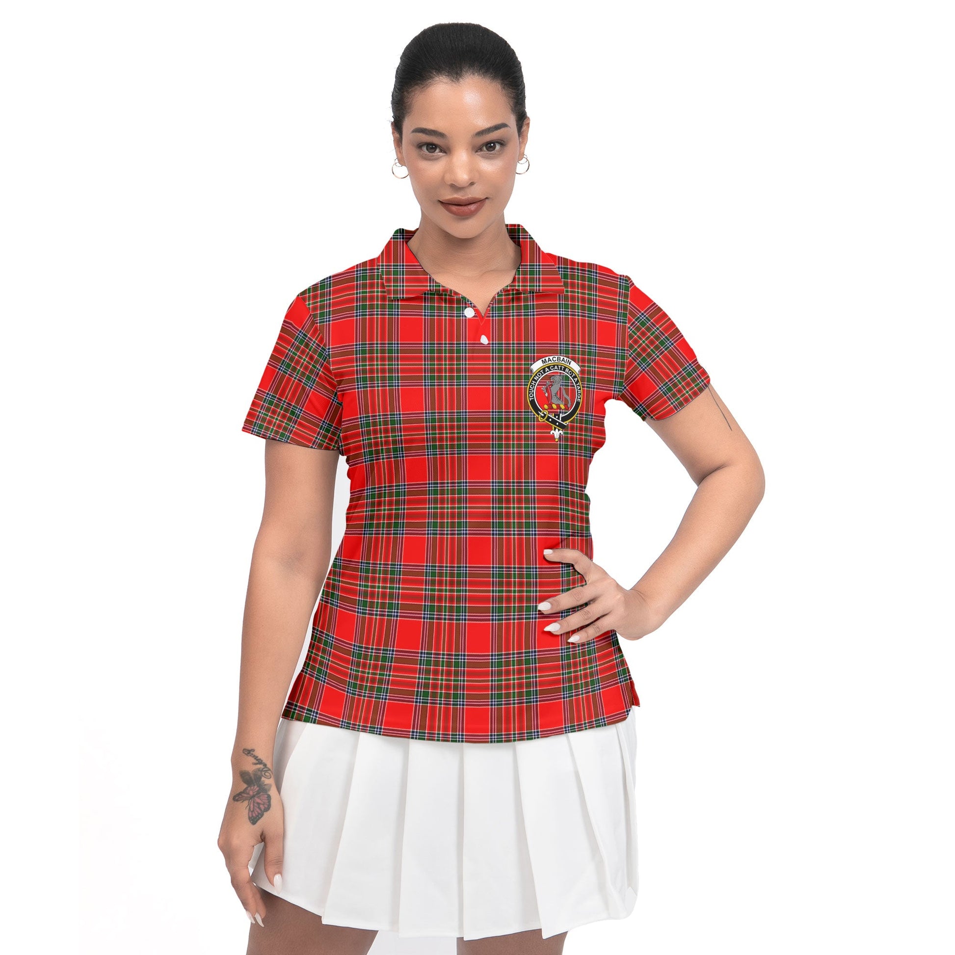 Clan Macbain Tartan Women Polo Shirt Crest And Plaid Basic Style