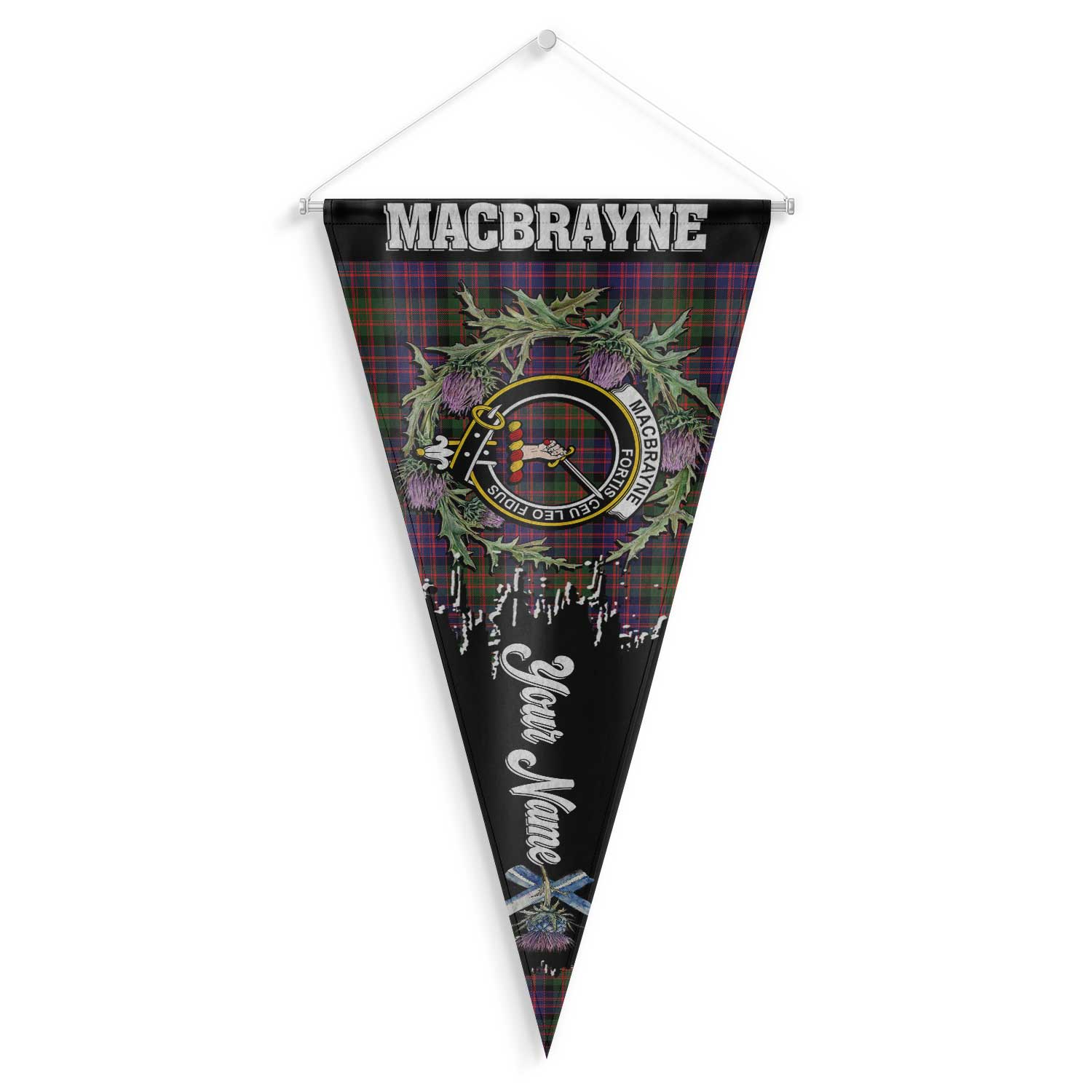 Clan Macbrayne Tartan Felt Pennant Crest And Plaid Basic Style