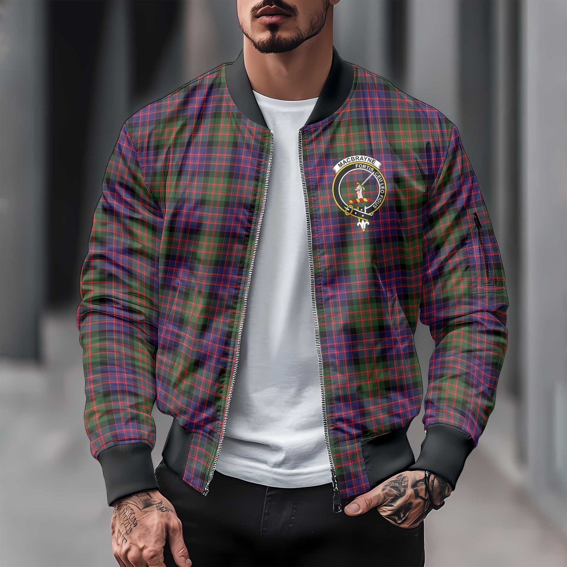 Clan Macbrayne Tartan Men Bomber Jacket Crest And Plaid Basic Style