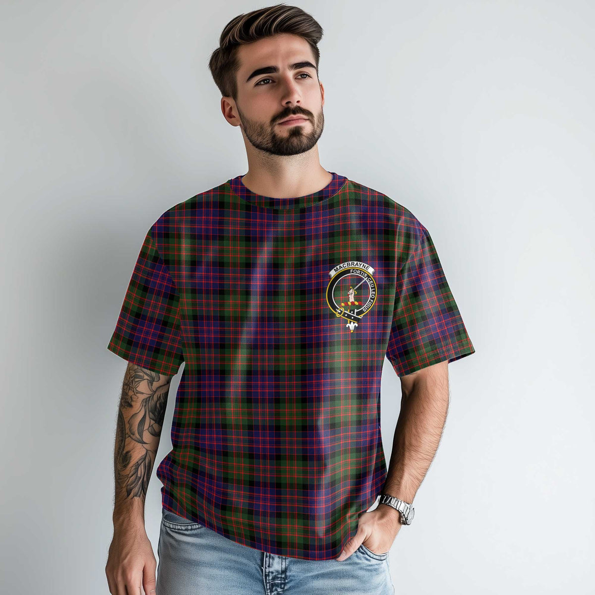 Clan Macbrayne Tartan Men T Shirt Crest And Plaid Basic Style