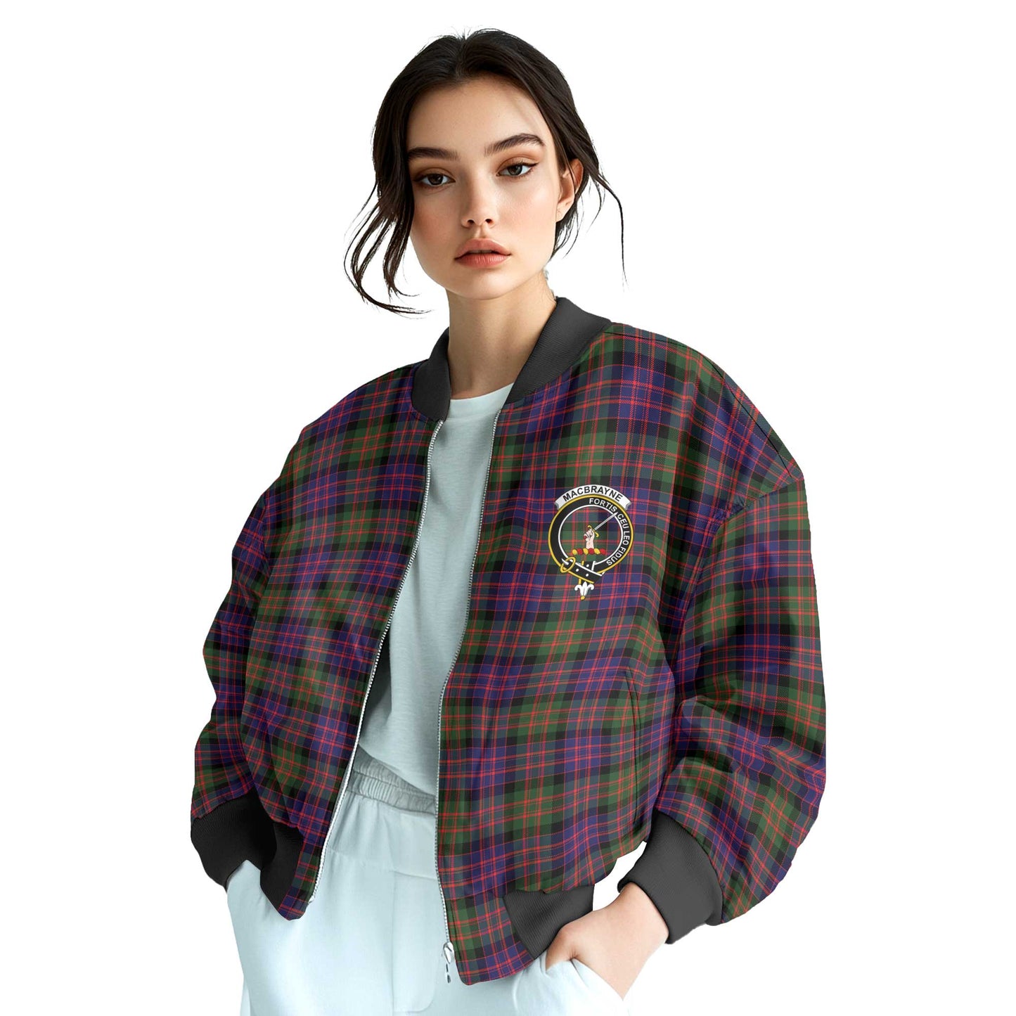 Clan Macbrayne Tartan Women Bomber Jacket Crest And Plaid Basic Style