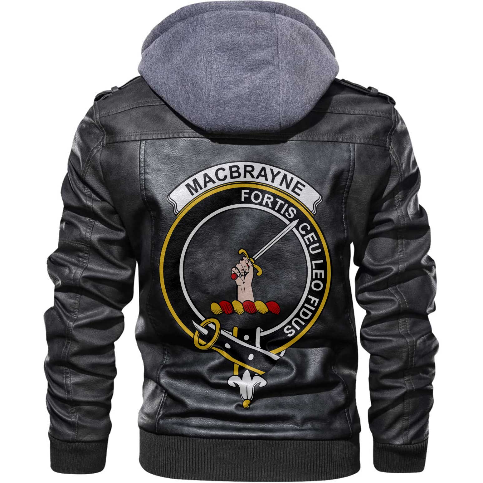 Clan Macbrayne Tartan Zip Leather Jacket Crest And Plaid Basic Style