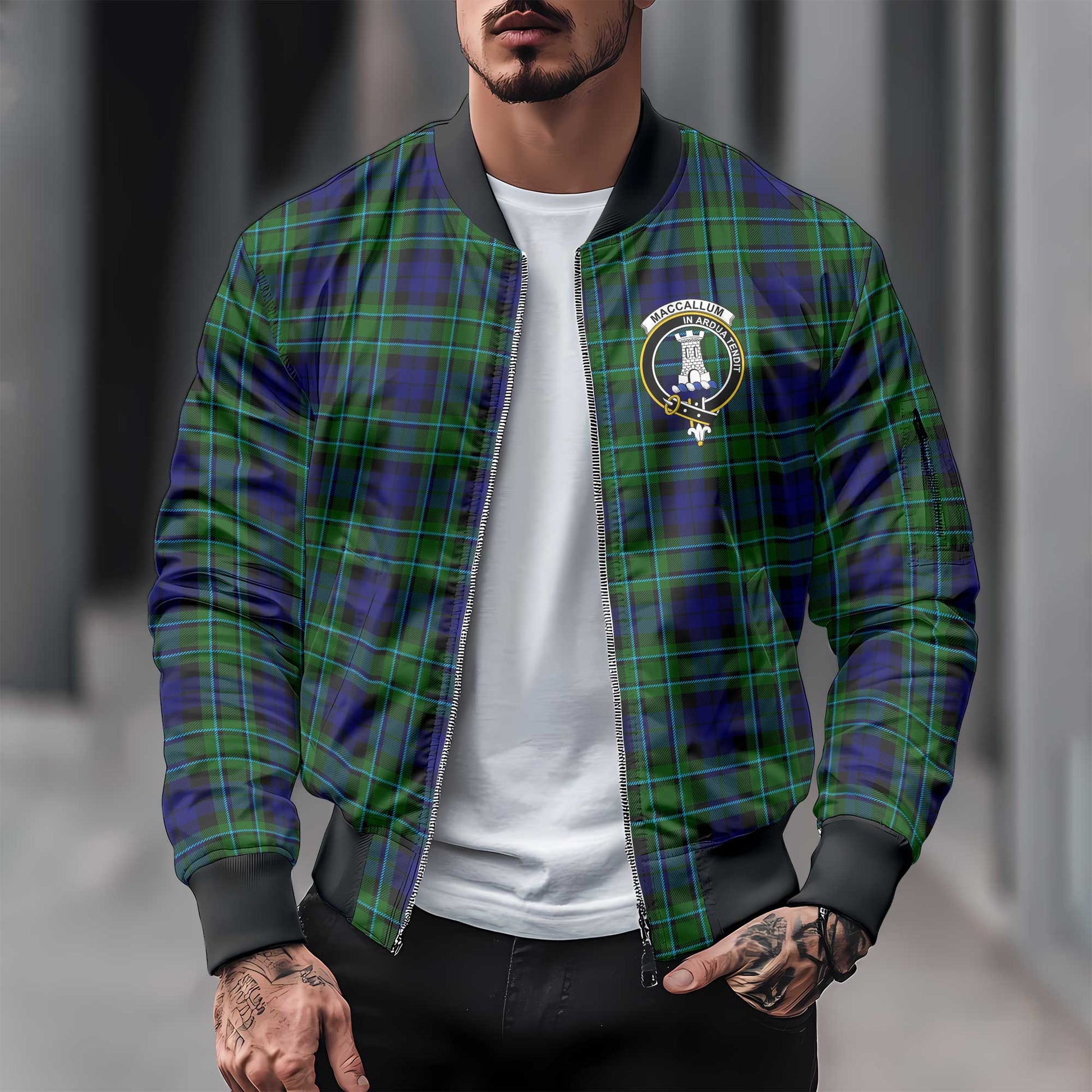 Clan Maccallum Tartan Men Bomber Jacket Crest And Plaid Basic Style