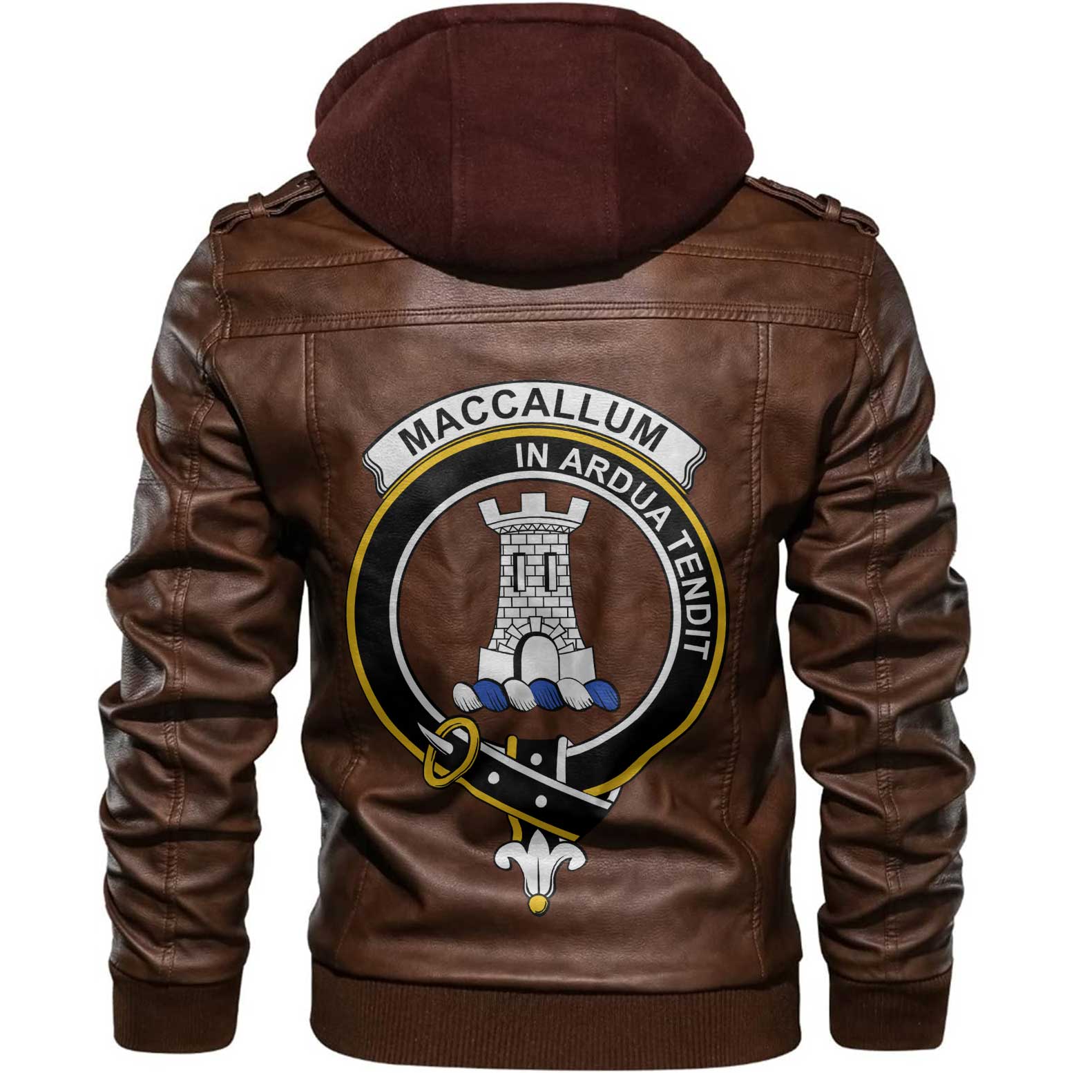 Clan Maccallum Tartan Zip Leather Jacket Crest And Plaid Basic Style