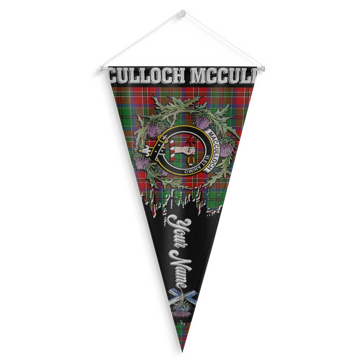 Clan Macculloch Mcculloch Tartan Felt Pennant Crest And Plaid Basic Style