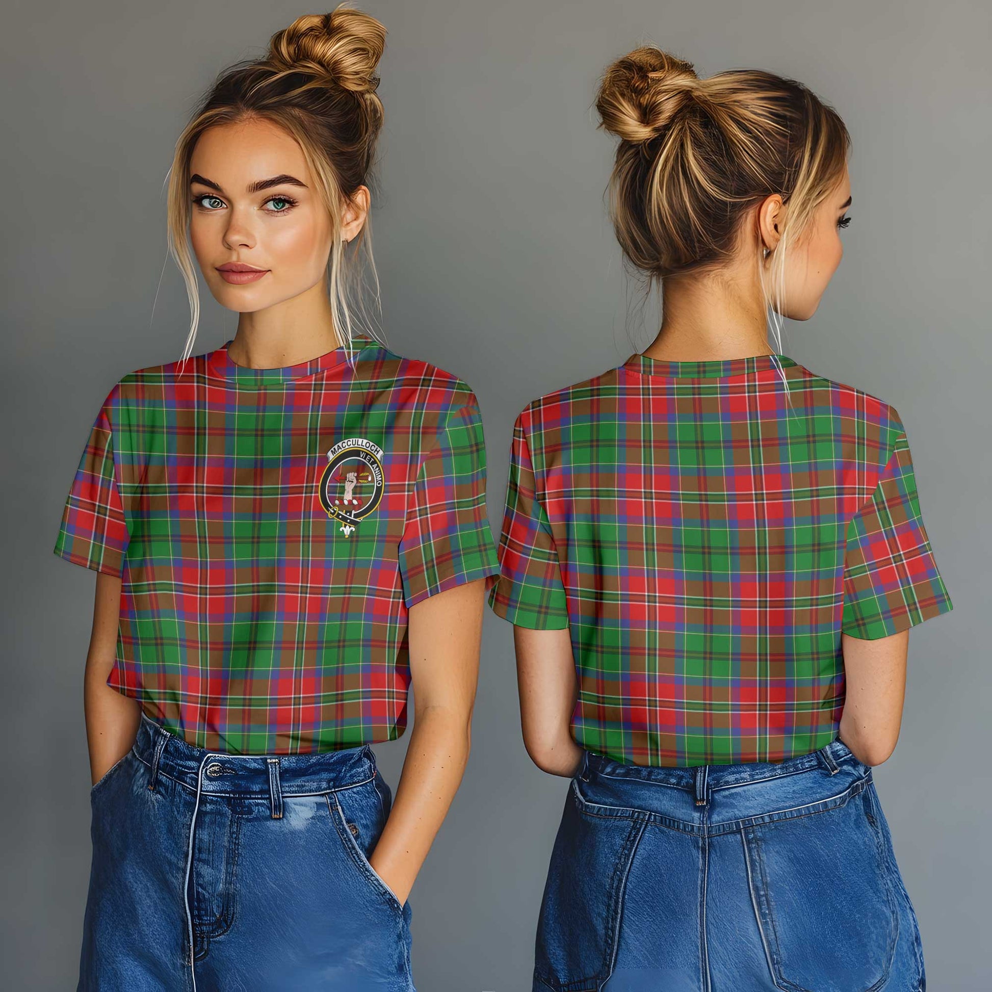 Clan Macculloch Tartan Women T Shirt Crest And Plaid Basic Style