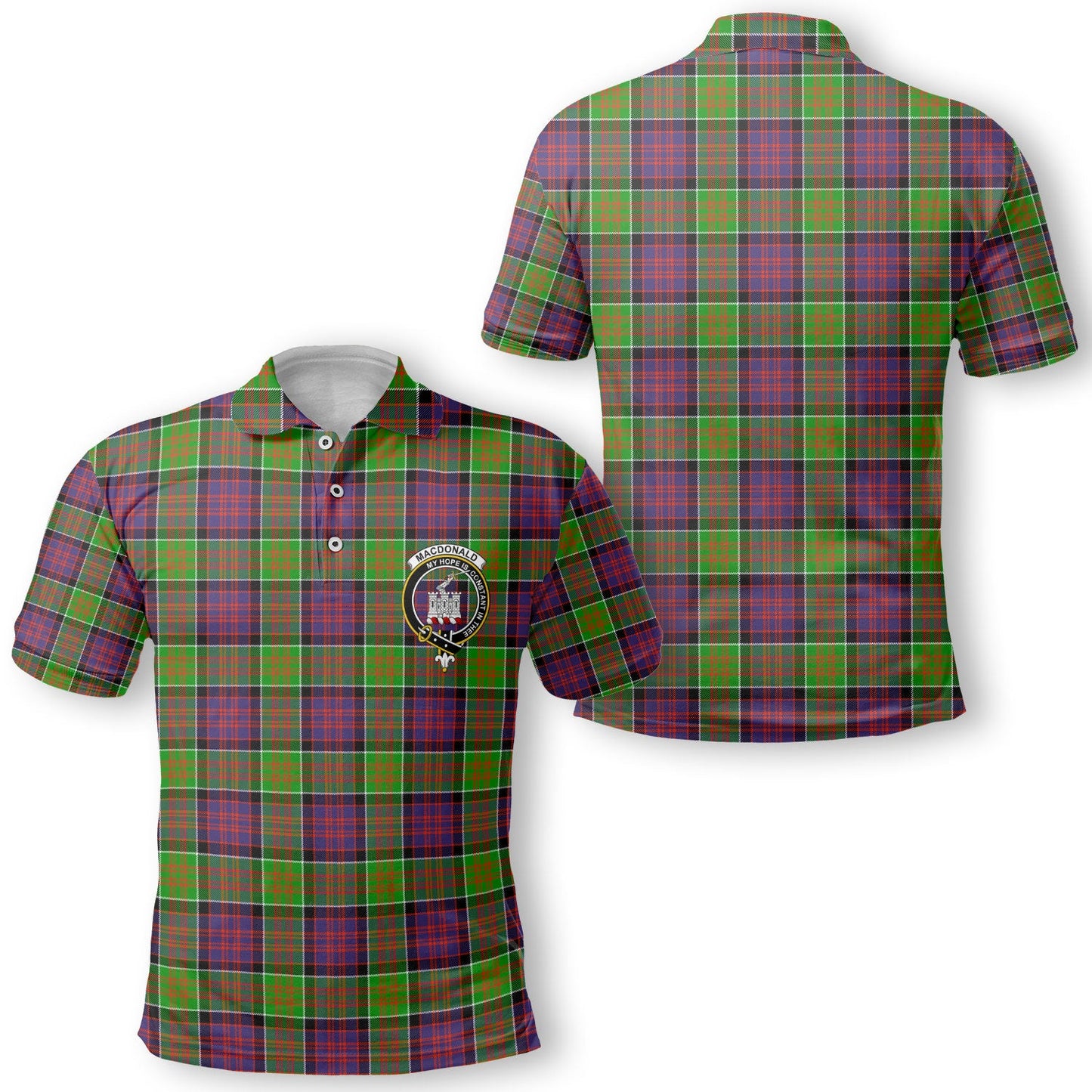 Clan Macdonald Donald Tartan Golf Men Polo Shirt Crest And Plaid Basic Style