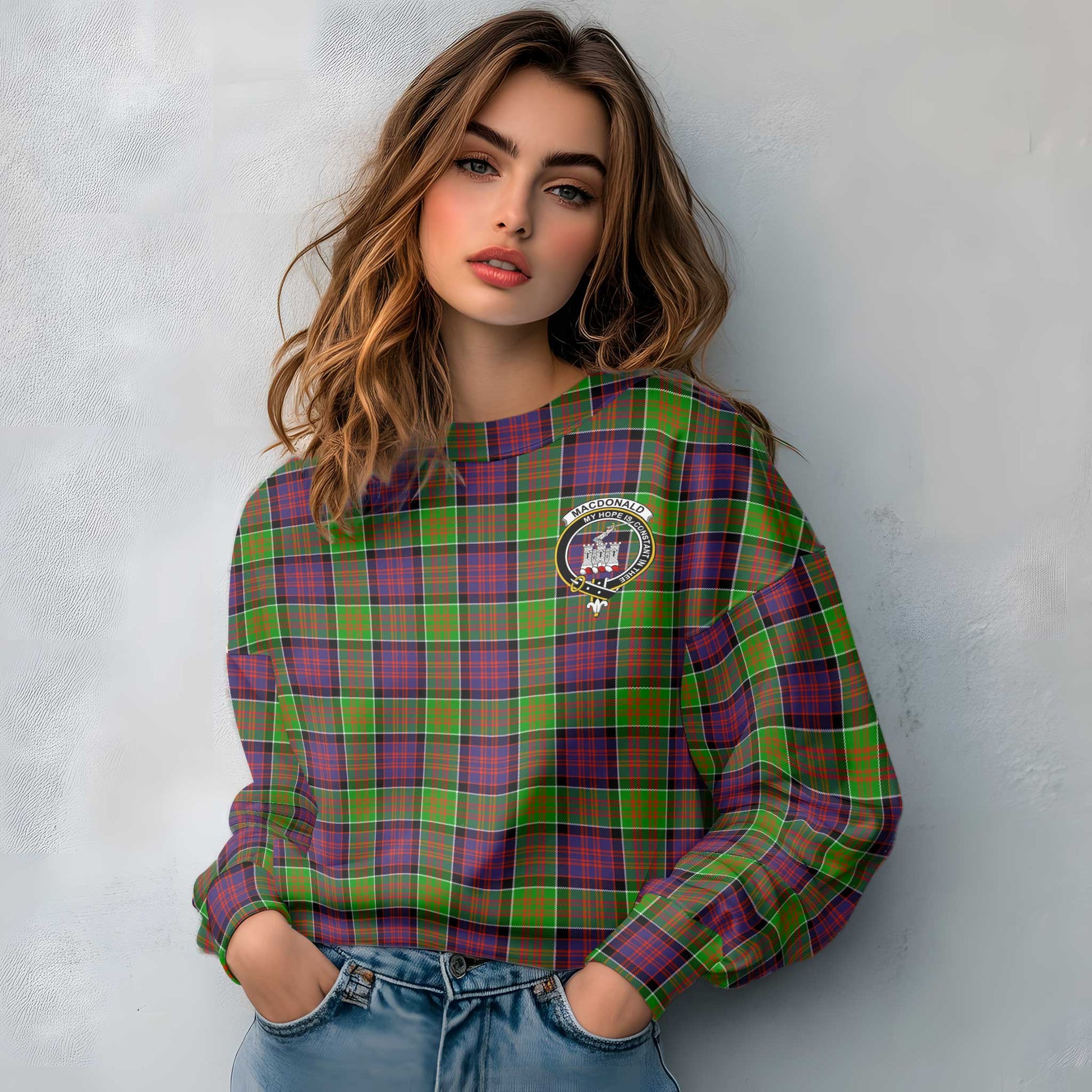 Clan Macdonald Donald Tartan Women Sweatshirt Crest And Plaid Basic Style