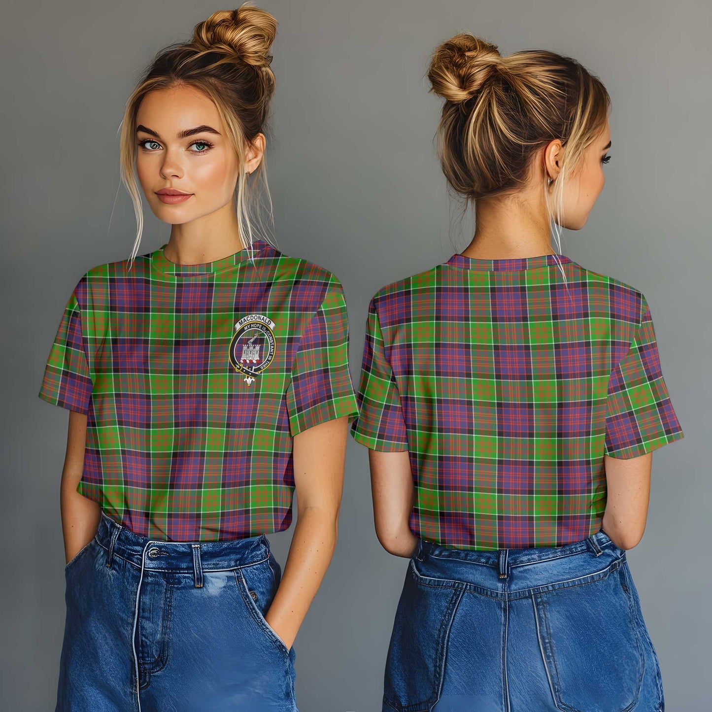 Clan Macdonald Donald Tartan Women T Shirt Crest And Plaid Basic Style