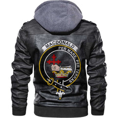 Clan Macdonald Donald Tartan Zip Leather Jacket Crest And Plaid Basic Style