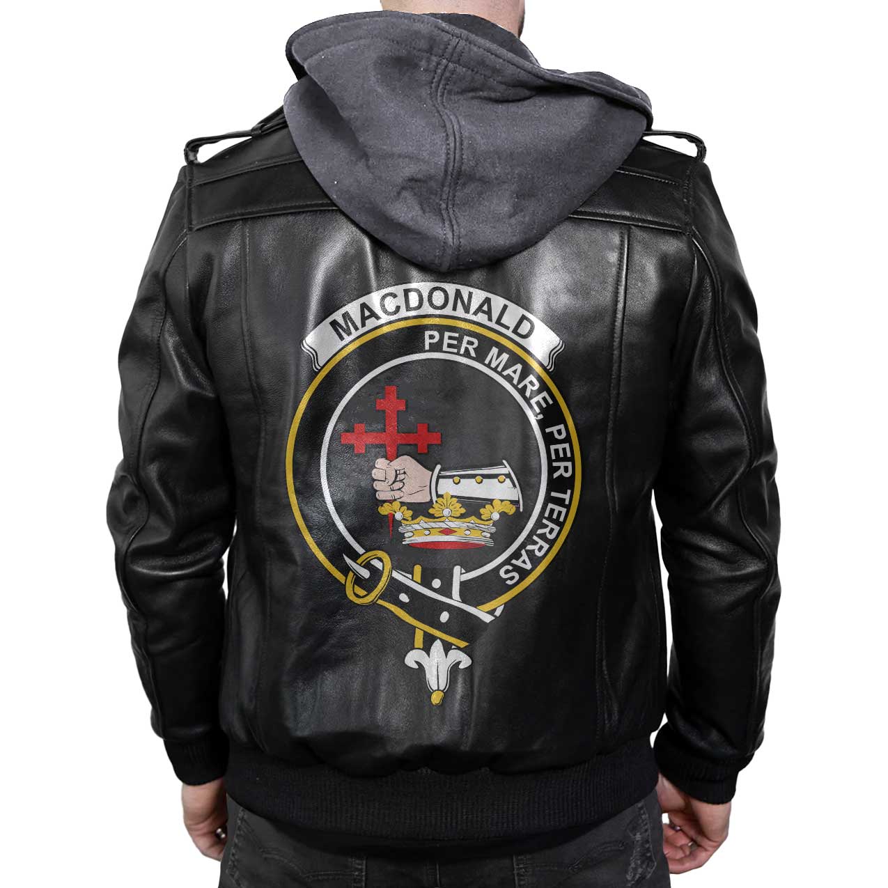 Clan Macdonald Donald Tartan Zip Leather Jacket Crest And Plaid Basic Style