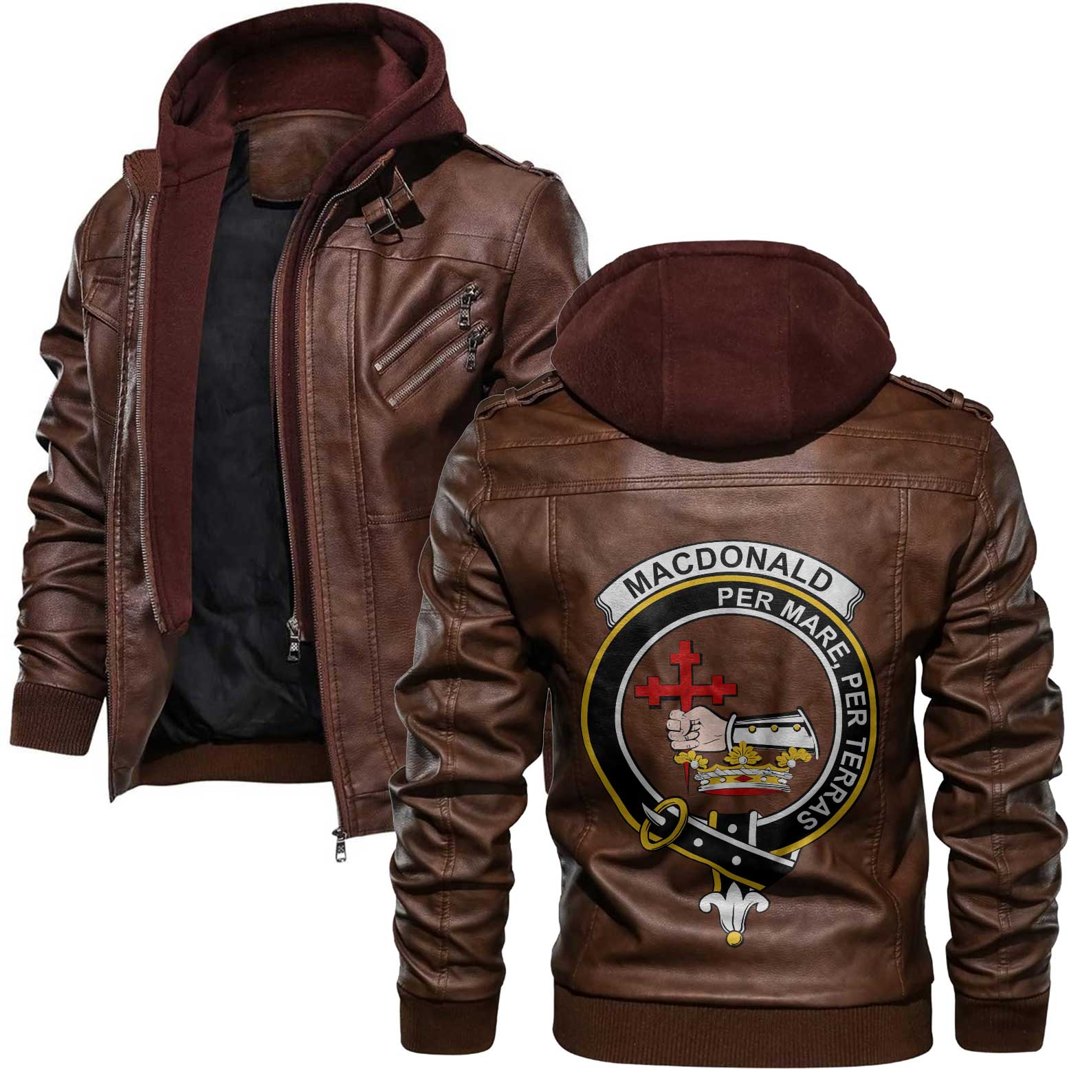 Clan Macdonald Donald Tartan Zip Leather Jacket Crest And Plaid Basic Style