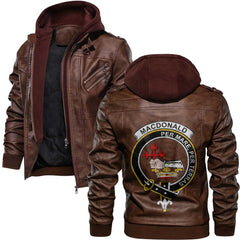 Clan Macdonald Donald Tartan Zip Leather Jacket Crest And Plaid Basic Style