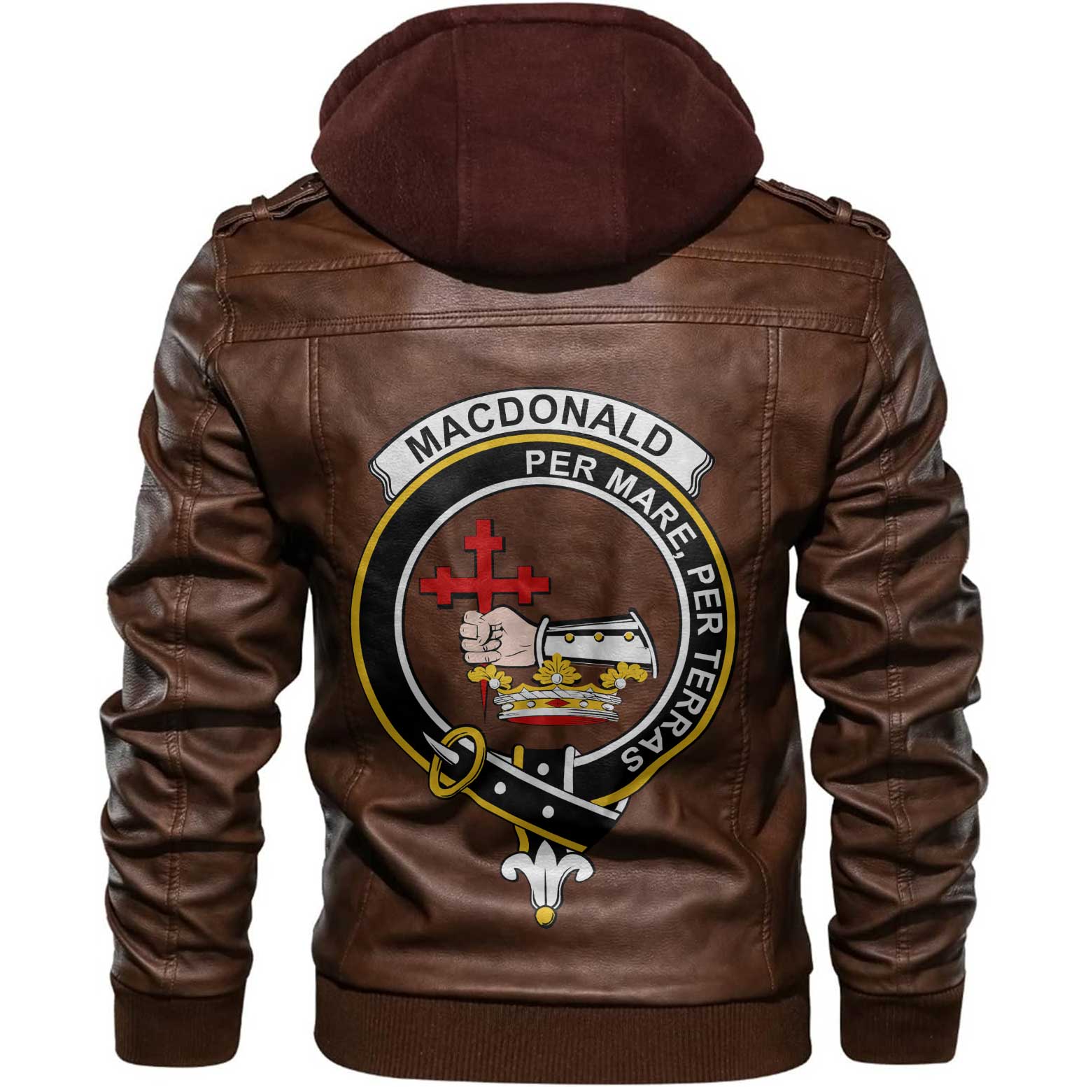 Clan Macdonald Donald Tartan Zip Leather Jacket Crest And Plaid Basic Style