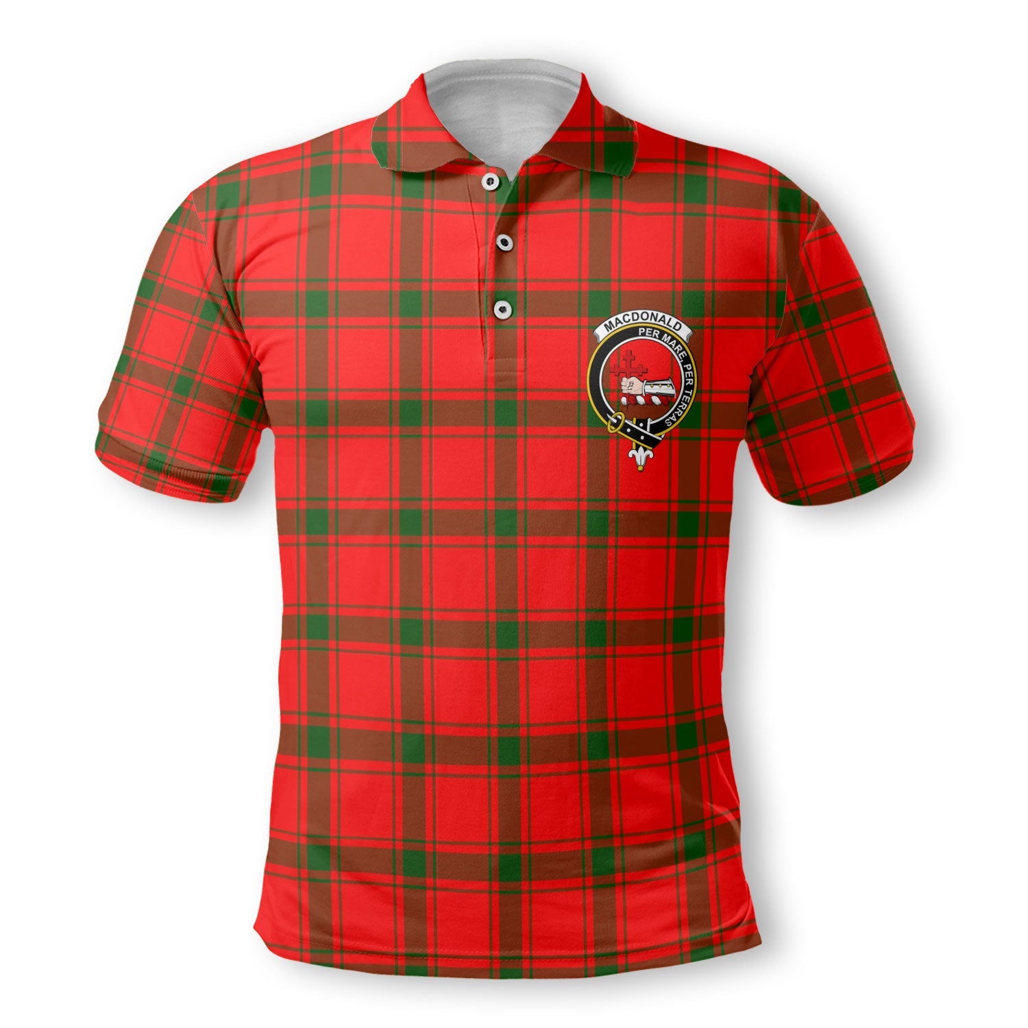 Clan Macdonald Ranald Tartan Golf Men Polo Shirt Crest And Plaid Basic Style