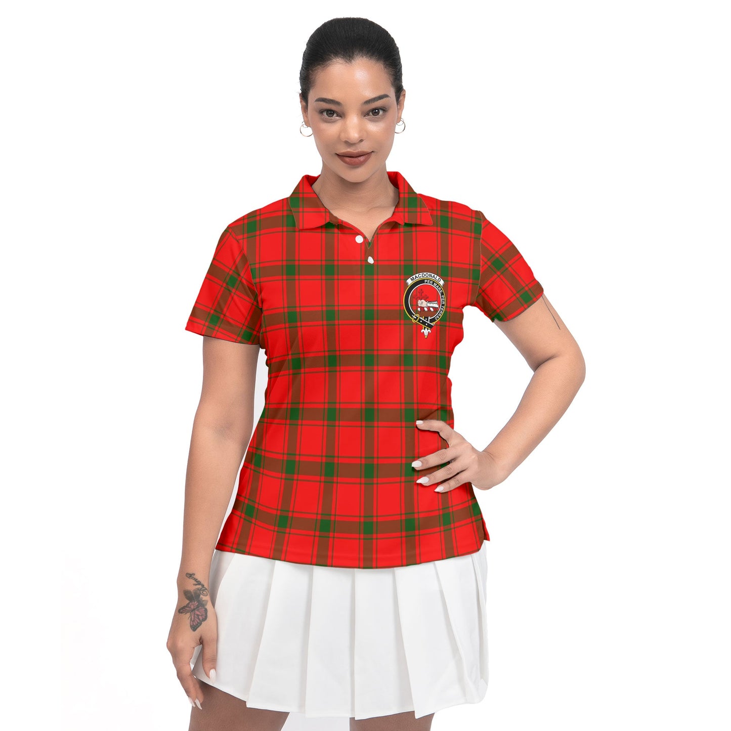 Clan Macdonald Ranald Tartan Women Polo Shirt Crest And Plaid Basic Style