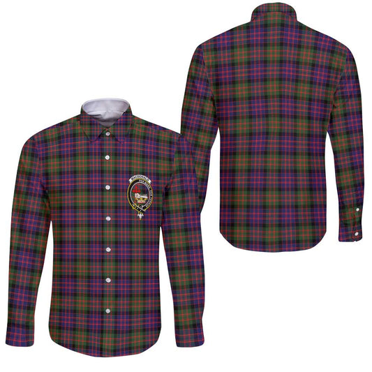 Clan Macdonald Tartan Long Sleeve Button Shirt Crest And Plaid Basic Style