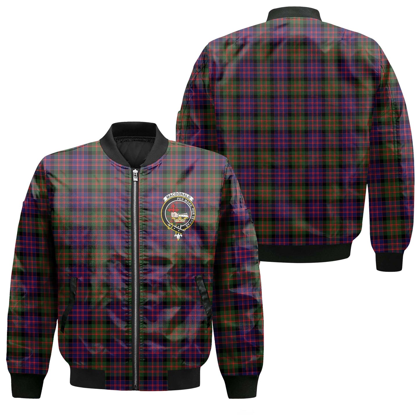 Clan Macdonald Tartan Men Bomber Jacket Crest And Plaid Basic Style