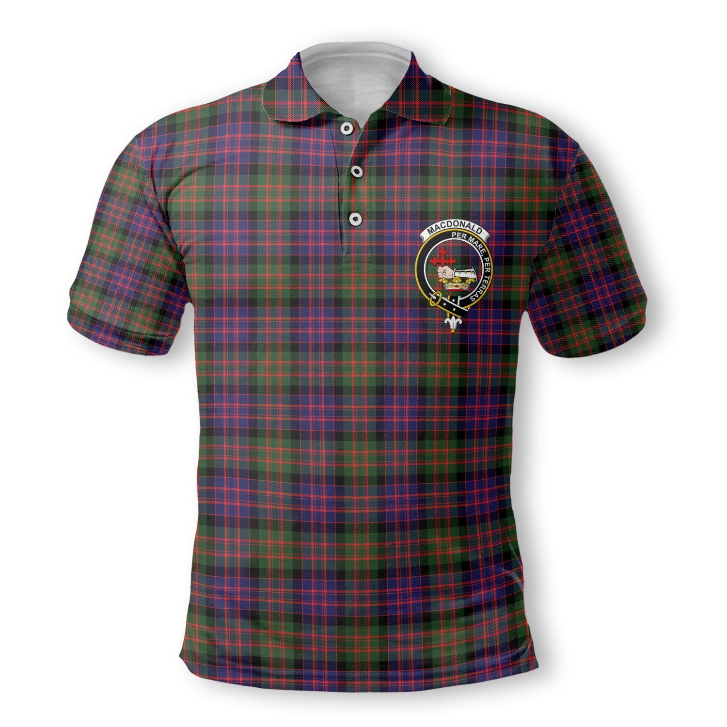 Clan Macdonald Tartan Men Polo Shirt Crest And Plaid Basic Style