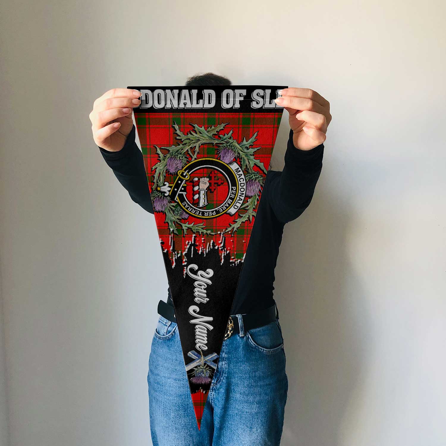 Clan Macdonald Of Sleat Tartan Felt Pennant Crest And Plaid Basic Style