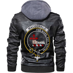 Clan Macdonald Of Sleat Tartan Zip Leather Jacket Crest And Plaid Basic Style