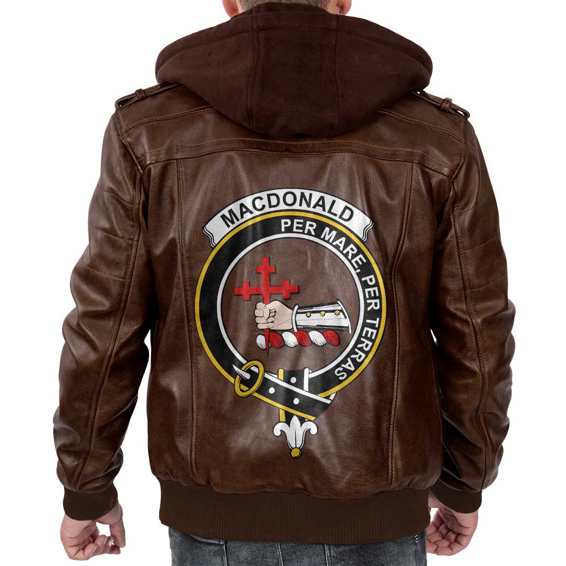 Clan Macdonald Of Sleat Tartan Zip Leather Jacket Crest And Plaid Basic Style