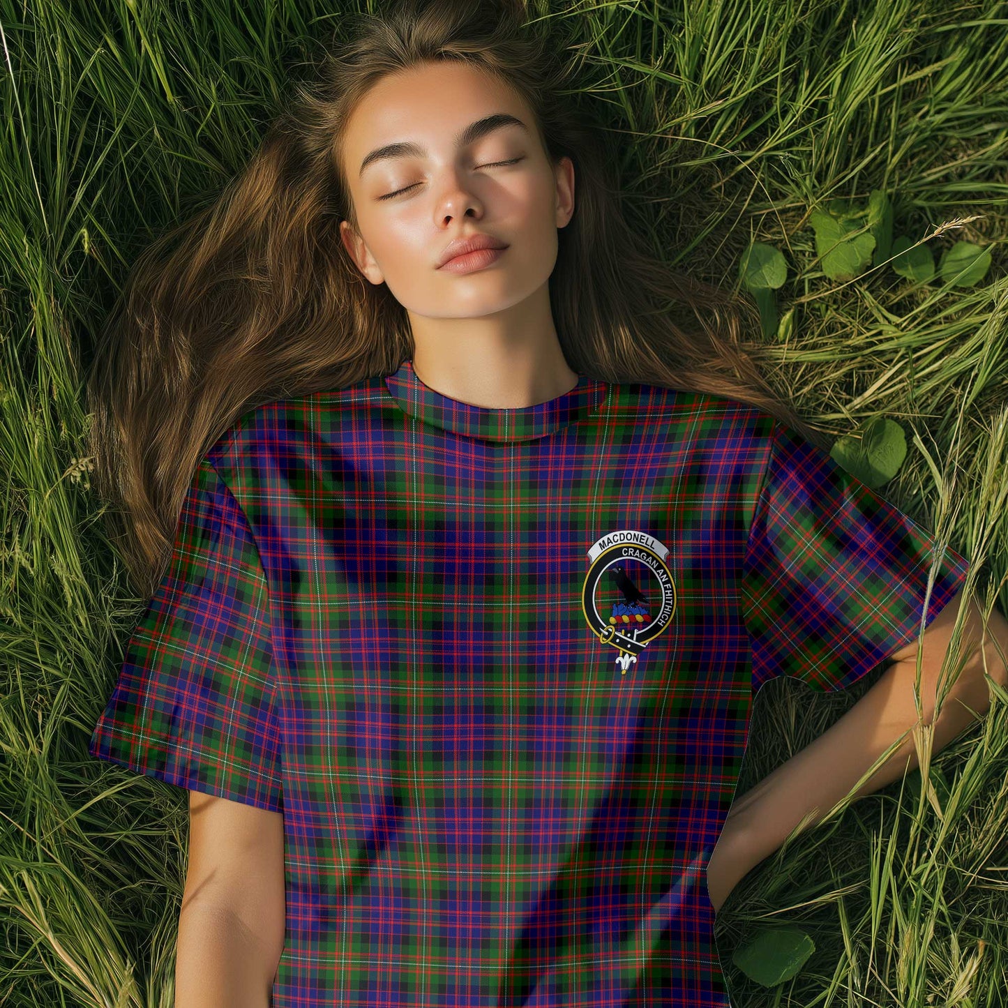 Clan Macdonell Of Glengarry Tartan Women T Shirt Crest And Plaid Basic Style