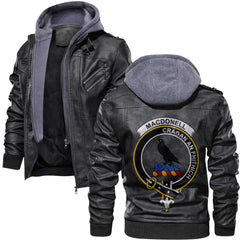 Clan Macdonell Of Glengarry Tartan Zip Leather Jacket Crest And Plaid Basic Style
