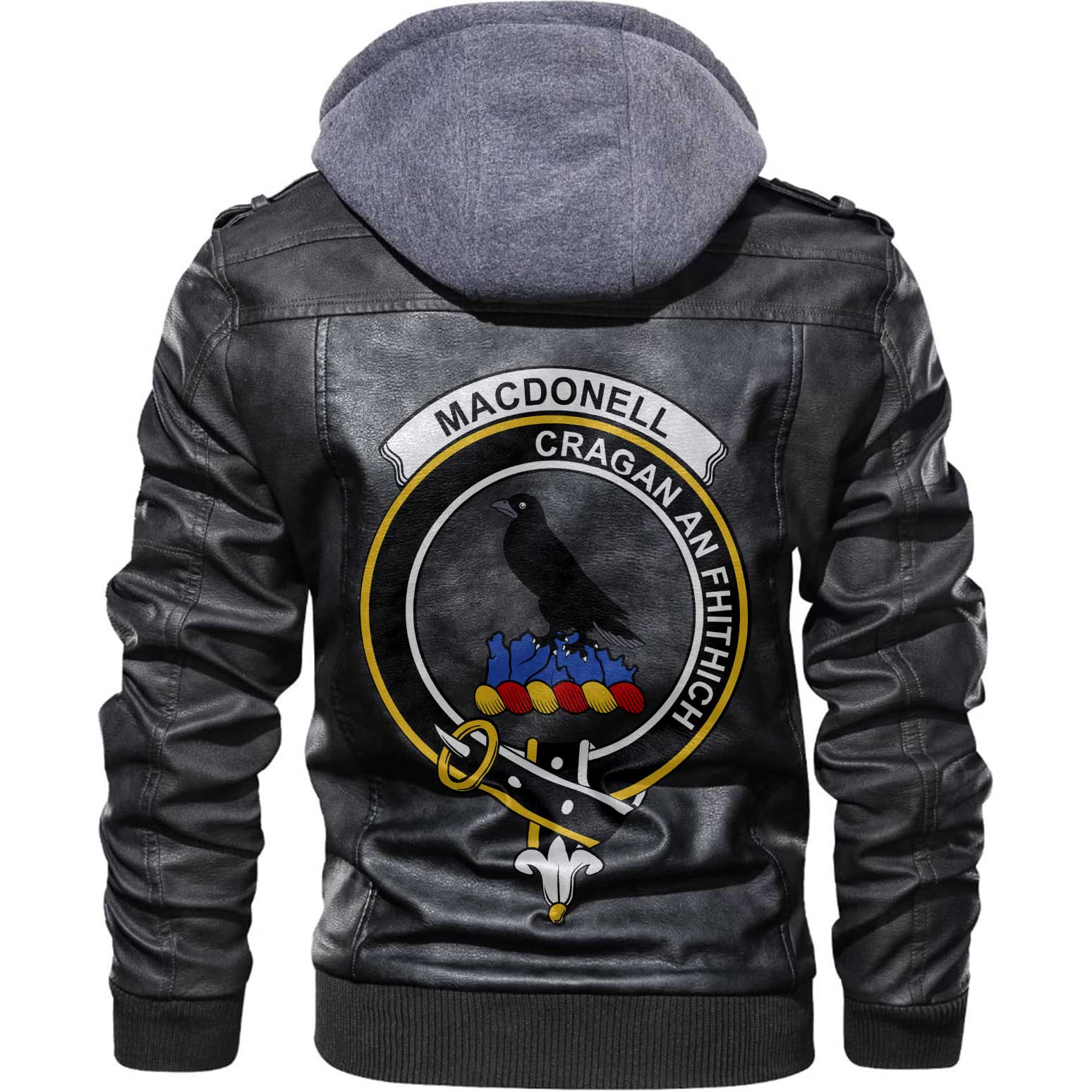 Clan Macdonell Of Glengarry Tartan Zip Leather Jacket Crest And Plaid Basic Style