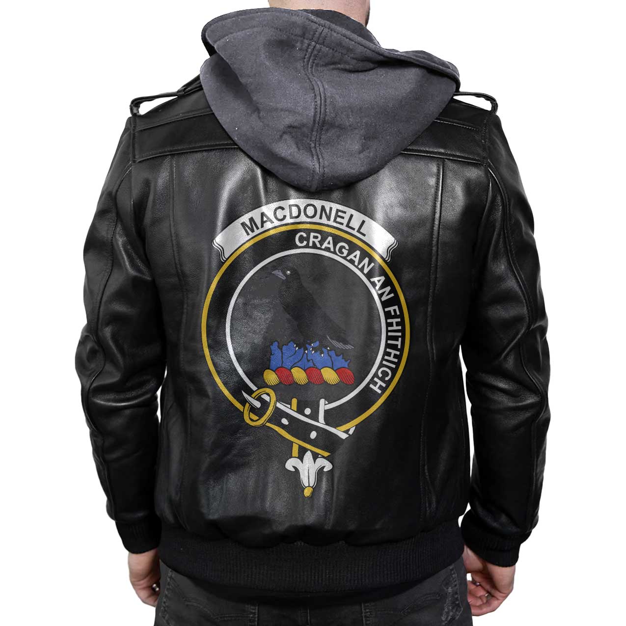 Clan Macdonell Of Glengarry Tartan Zip Leather Jacket Crest And Plaid Basic Style